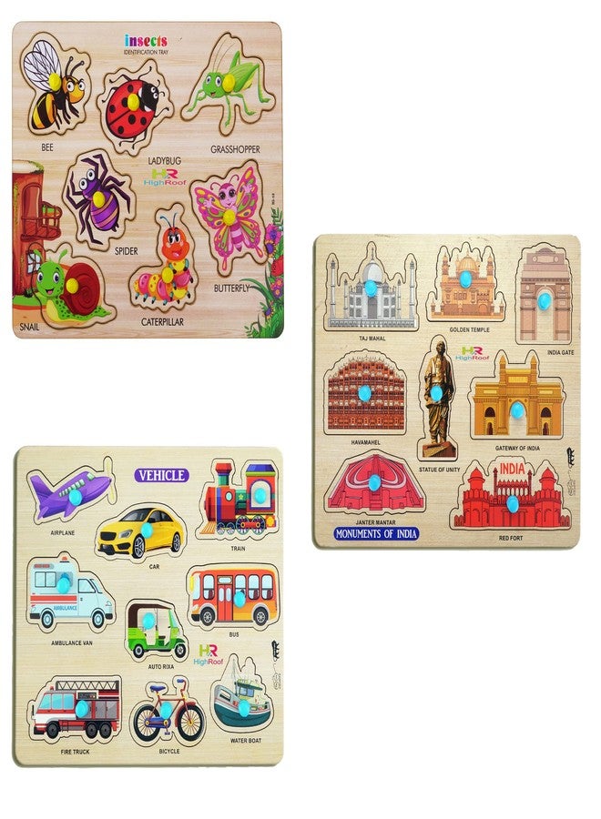 HIGHROOF® Kids Fort Pre Nursery Educational Jigsaw Puzzles for Adults Kids Learning Toys Kit Board Game 3 pcs Set of Insects Monuments of India & Vehicle Educational Toy - Image 2